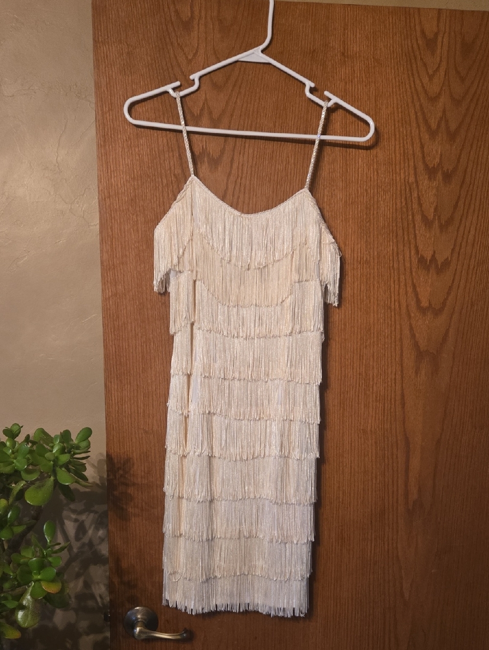 Roberta Bridal Ivory Fringe Spaghetti-Strap Mini Dress